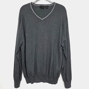 Joseph Jos. A. Bank Cotton Cashmere V Neck Preppy Career Gray Sweater, Size XXL
